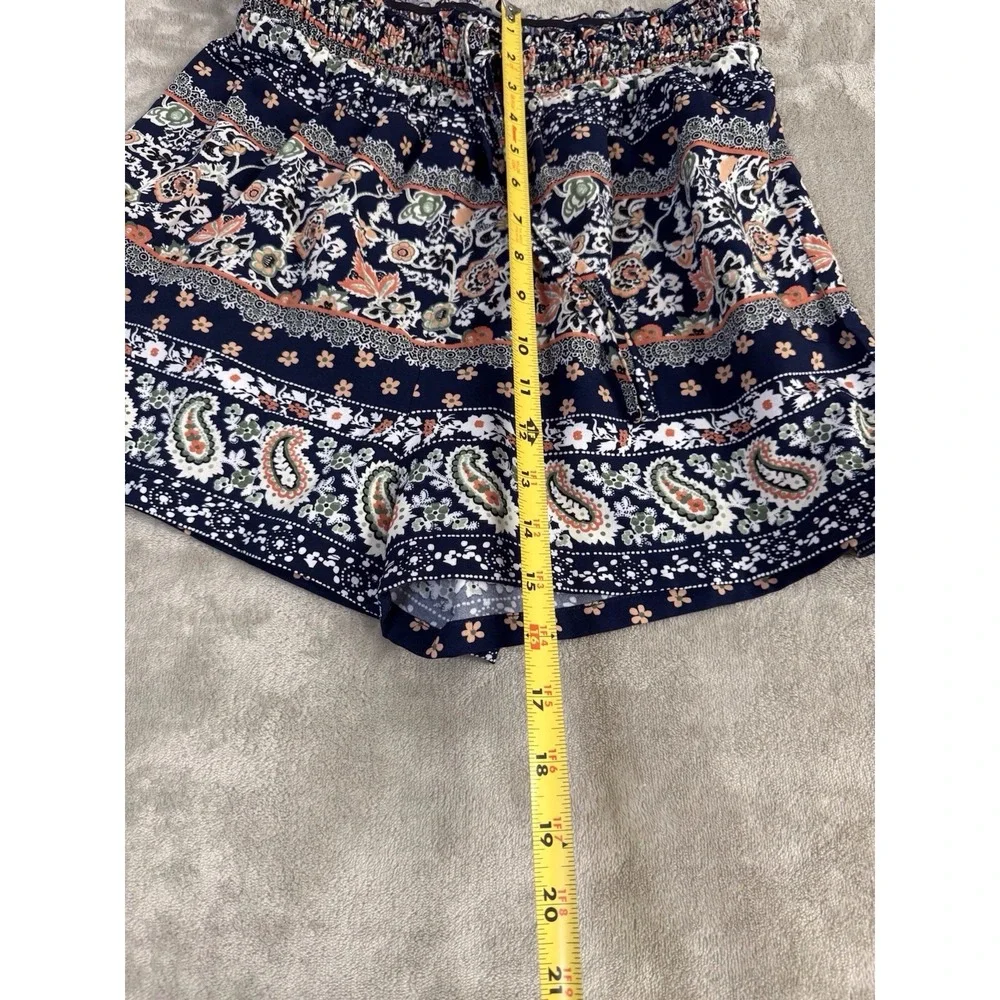 CUPSHE Women's Boho Floral Paisley Shorts NWT Navy Blue Elastic Waist Size S‎